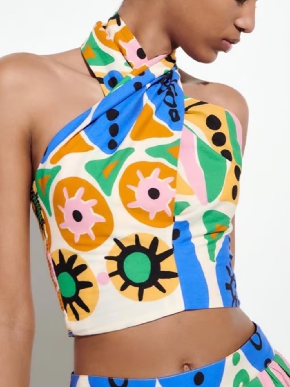ZARA Colorful Abstract Halter Crop Top